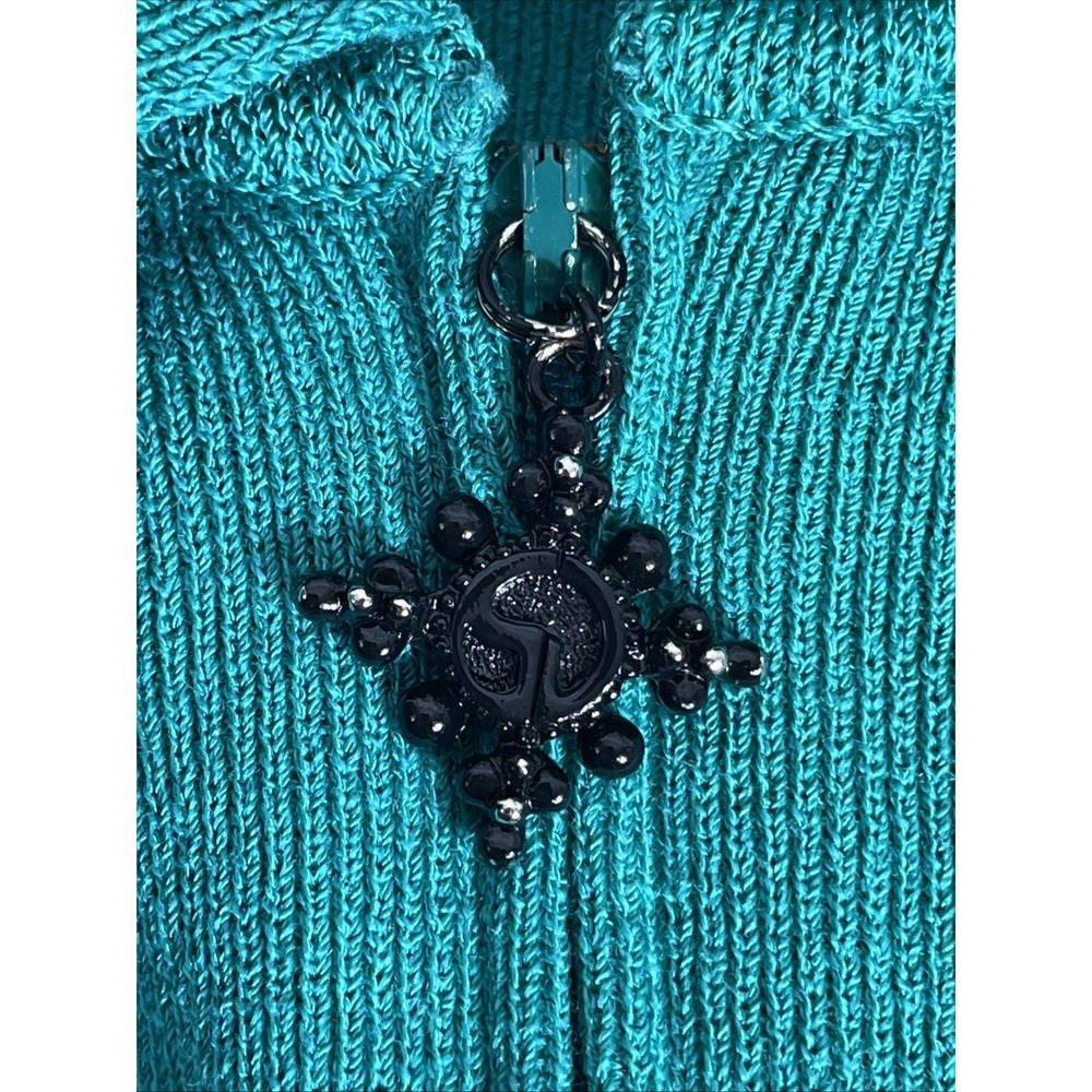 St John Sport Sweater Womens Size 2 Green Full Zip Collared Knit Buttons Pockets